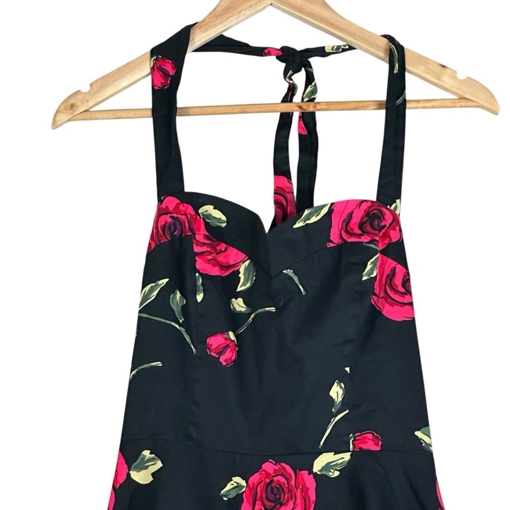 Topdress Rose Floral Halter Swing Dress Black Retro Rockabilly 50s Size L - Picture 3 of 7